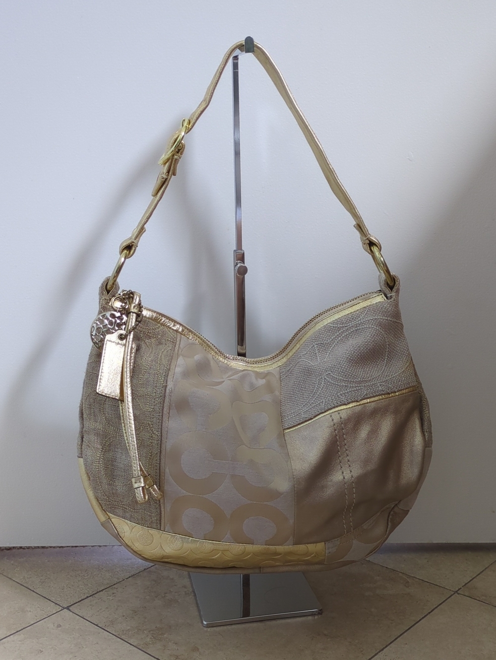 Coach Signature Patchwork Hobo Bag in Metallic Gold